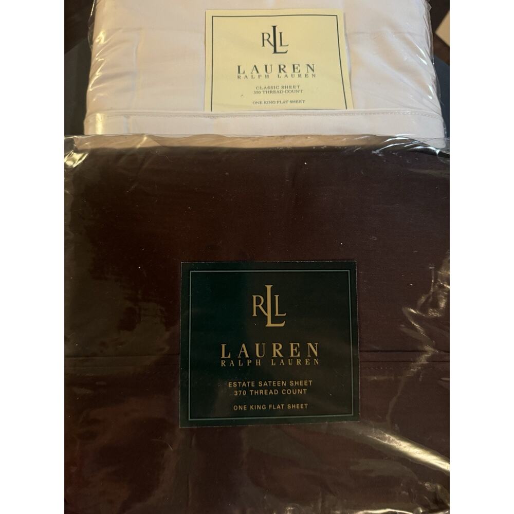New Ralph Lauren Estate Sateen King Flat Sheet Damask Umber Almond 370 Thread